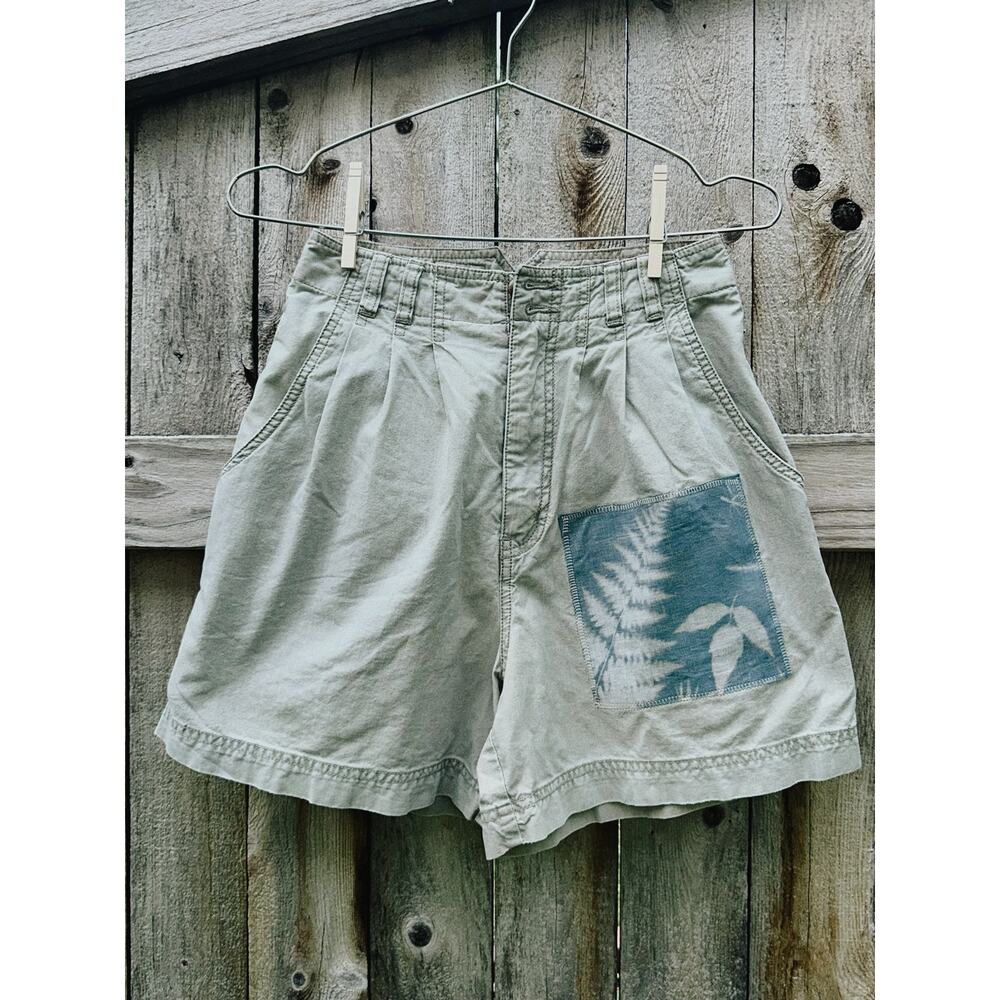 Upycled Outdoor Shorts | Cyanotype Botanical Patch Shorts | Vintage Shorts